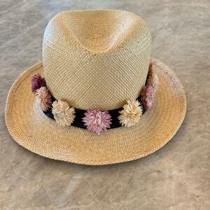Tory Burch Floral Straw Hat with Black Band